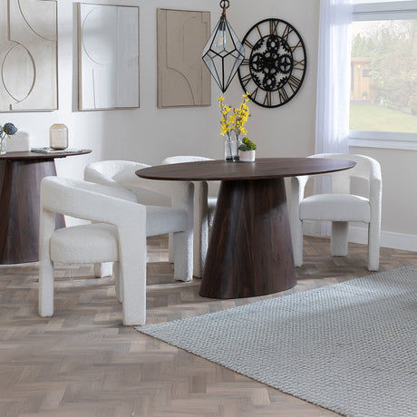 Andria Walnut Oval Dining Set - Killen Boucle Fabric Dining Chair