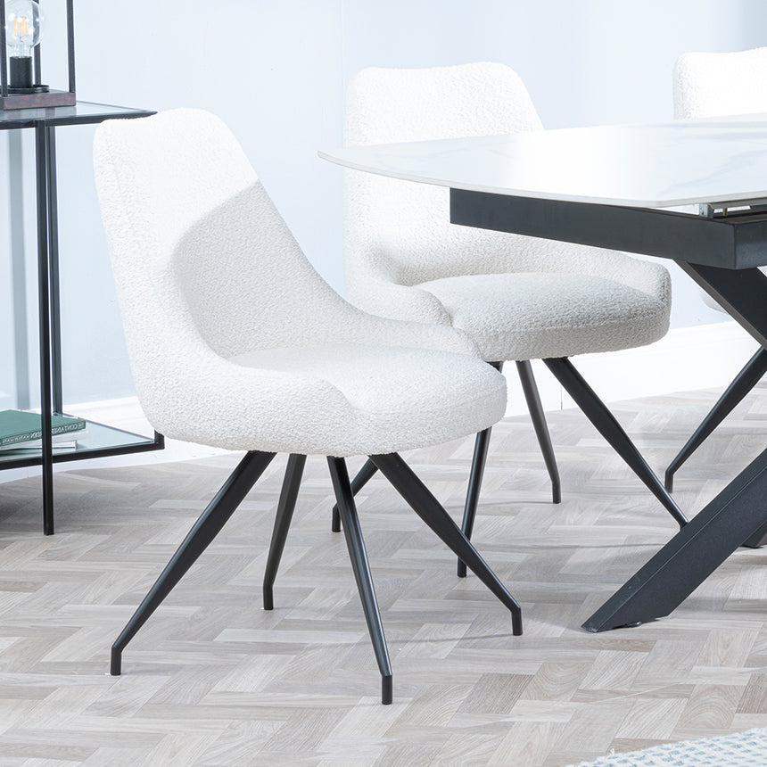 Charlotte White Ceramic Extending Dining Set - Diana Velvet Fabric Swivel Dining Chair
