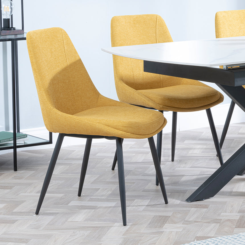 Charlotte White Ceramic Extending Dining Set - Rovereto Fabric Dining Chair