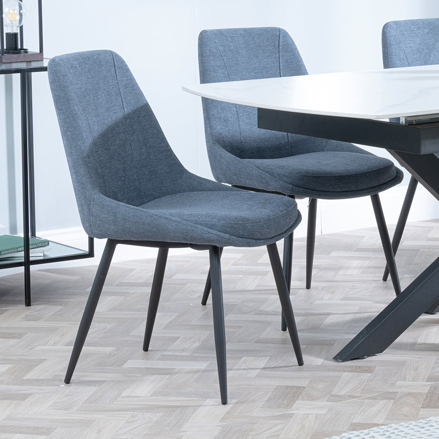 Charlotte White Ceramic Extending Dining Set - Rovereto Fabric Dining Chair