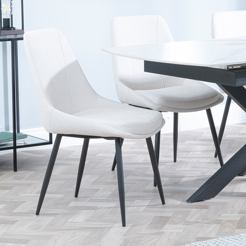 Charlotte White Ceramic Extending Dining Set - Rovereto Fabric Dining Chair