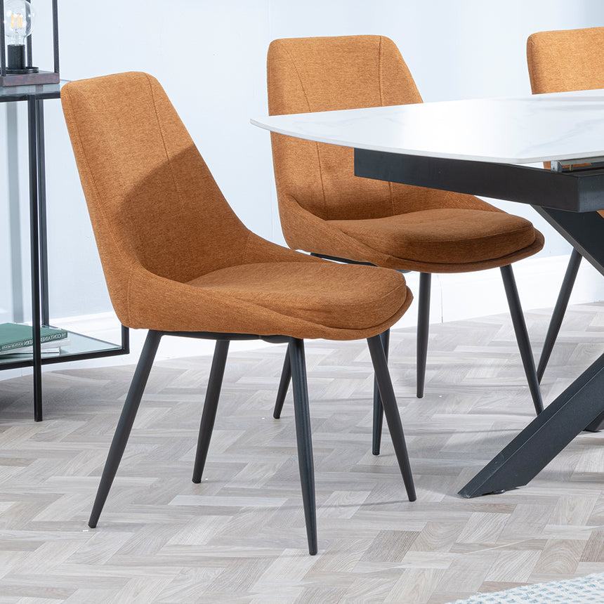 Charlotte White Ceramic Extending Dining Set - Rovereto Fabric Dining Chair