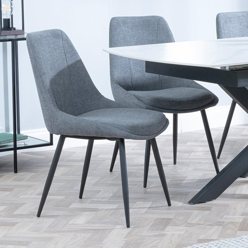 Charlotte White Ceramic Extending Dining Set - Rovereto Fabric Dining Chair