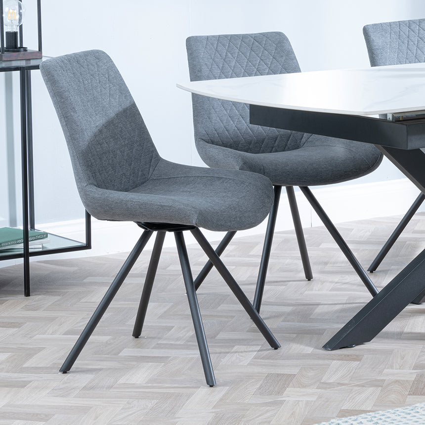 Charlotte White Ceramic Extending Dining Set - Messina Fabric Swivel Dining Chair
