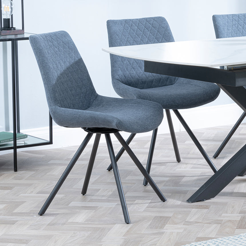 Charlotte White Ceramic Extending Dining Set - Messina Fabric Swivel Dining Chair