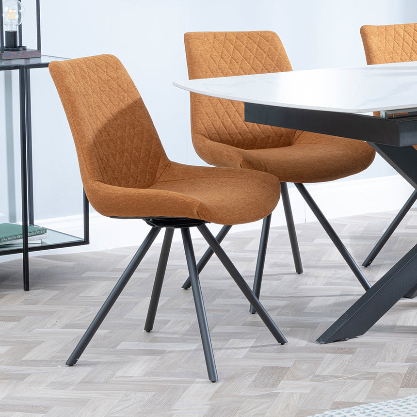 Charlotte White Ceramic Extending Dining Set - Messina Fabric Swivel Dining Chair
