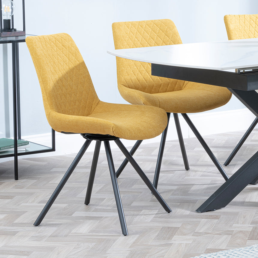 Charlotte White Ceramic Extending Dining Set - Messina Fabric Swivel Dining Chair
