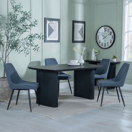 Charlton Fluted Black Dining Set - Rovereto Fabric Dining Chair