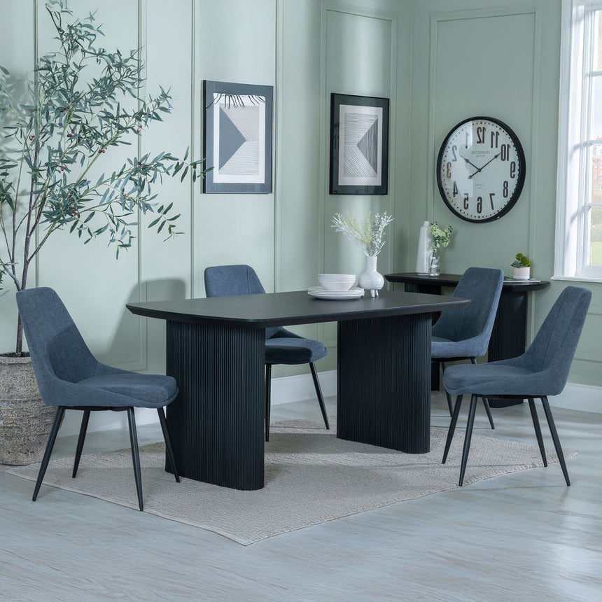 Emilia Fluted Black Dining Set - Rovereto Cream Fabric Dining Chair