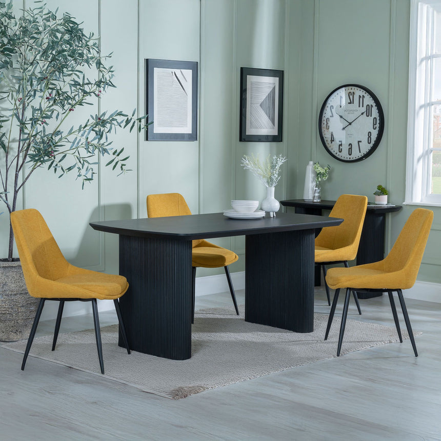 Emilia Fluted Black Dining Set - Rovereto Cream Fabric Dining Chair