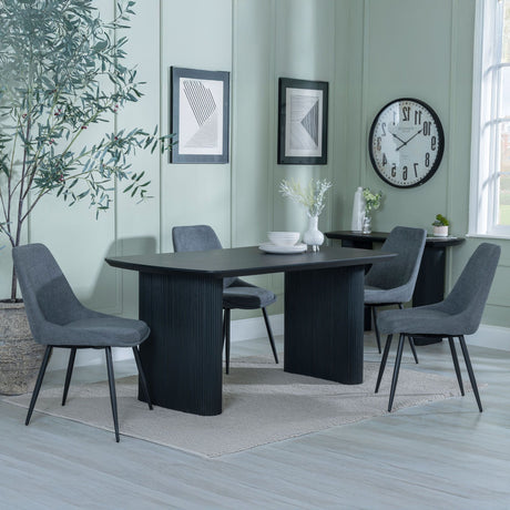 Charlton Fluted Black Dining Set - Rovereto Fabric Dining Chair