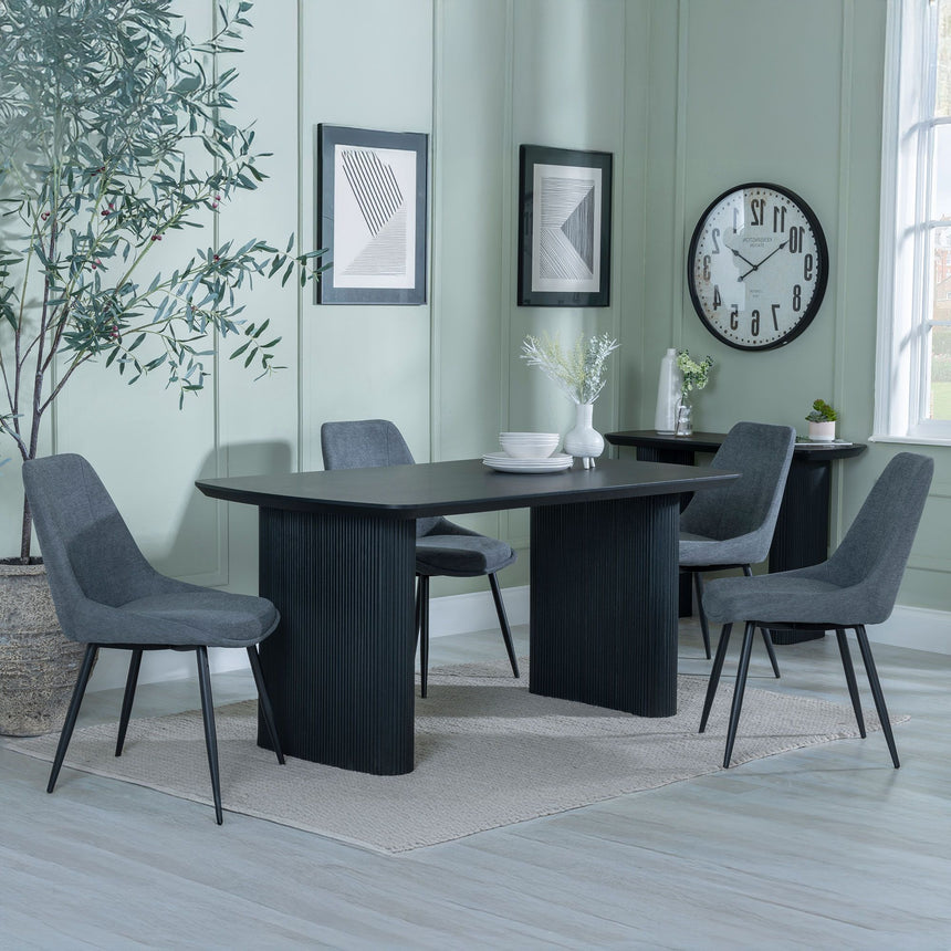 Emilia Fluted Black Dining Set - Rovereto Cream Fabric Dining Chair