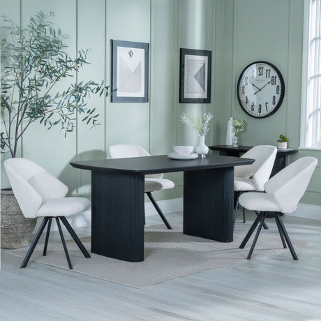 Charlton Fluted Black Dining Set - Burano Velvet Fabric Swivel Dining Chair