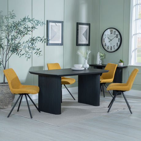 Charlton Fluted Black Dining Set - Messina Fabric Swivel Dining Chair
