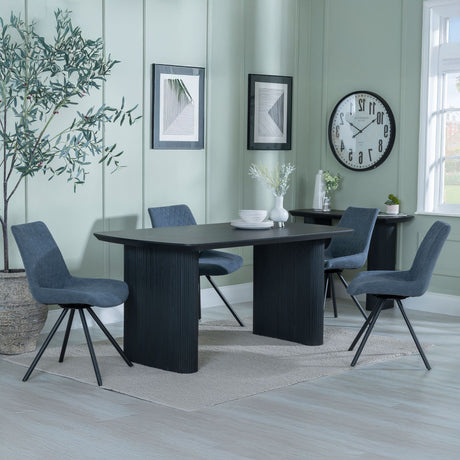 Charlton Fluted Black Dining Set - Messina Fabric Swivel Dining Chair