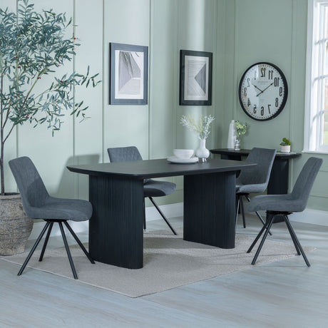 Charlton Fluted Black Dining Set - Messina Fabric Swivel Dining Chair