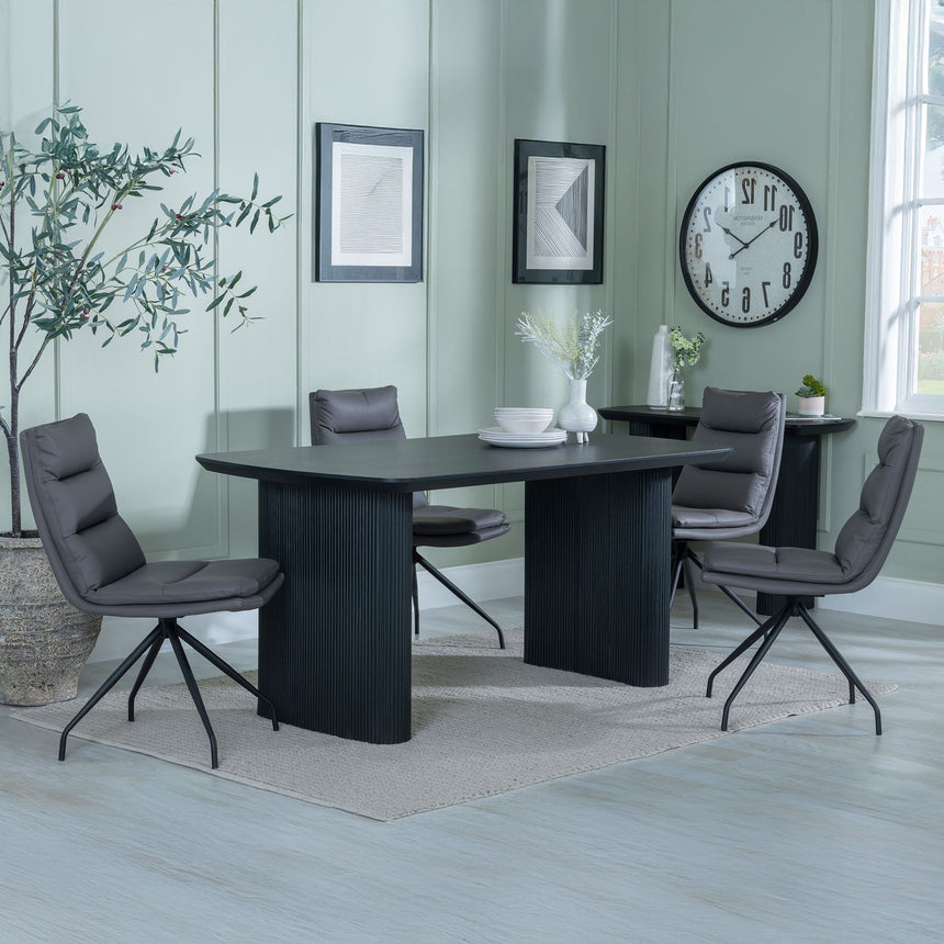 Emilia Fluted Black Dining Set - Tuscany Brown Leather Swivel Dining Chair