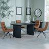 Emilia Fluted Black Dining Set - Tuscany Brown Leather Swivel Dining Chair