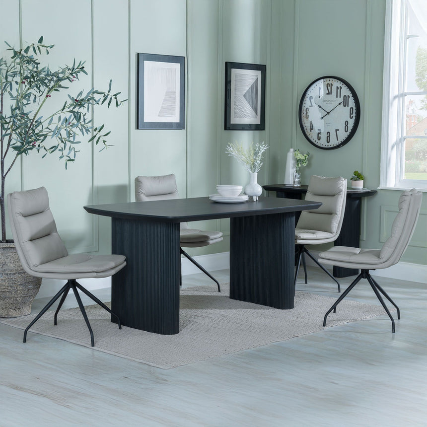 Emilia Fluted Black Dining Set - Tuscany Brown Leather Swivel Dining Chair