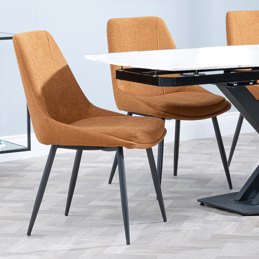 Alice White Ceramic Extending Dining Set - Rovereto Fabric Dining Chair