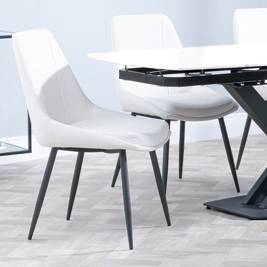 Alice White Ceramic Extending Dining Set - Rovereto Fabric Dining Chair