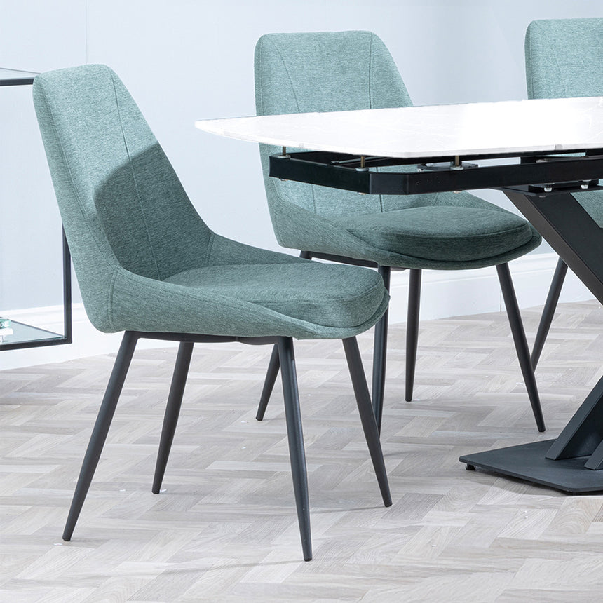 Alice White Ceramic Extending Dining Set - Rovereto Fabric Dining Chair