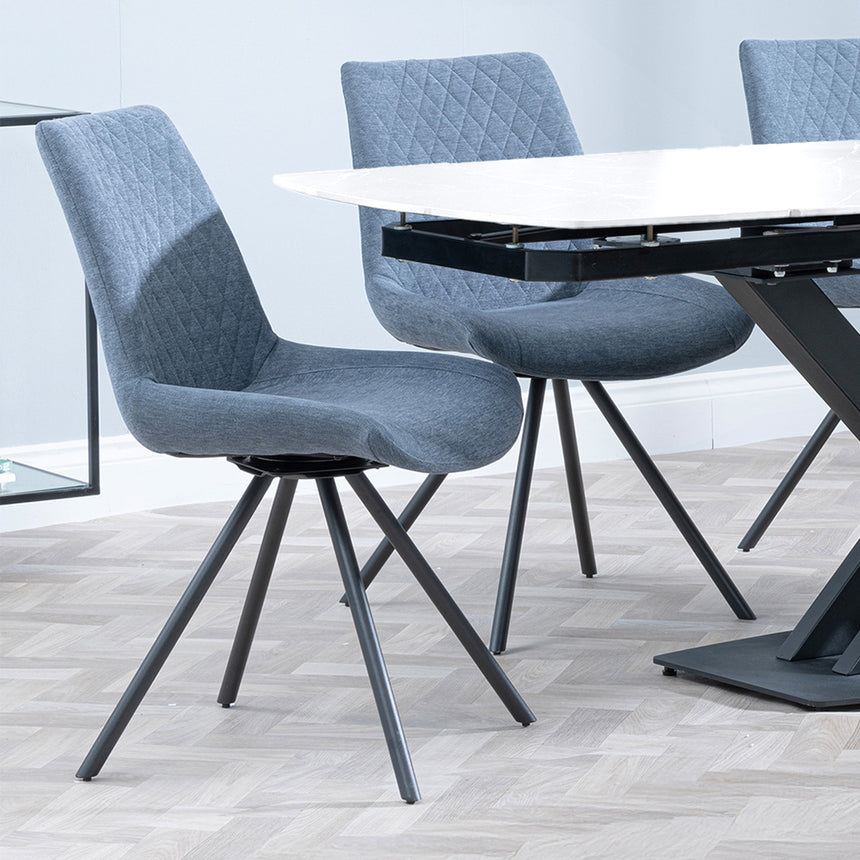 Diana White Ceramic Swivel Top Extending Dining Set - Messina Fabric Swivel Dining Chair