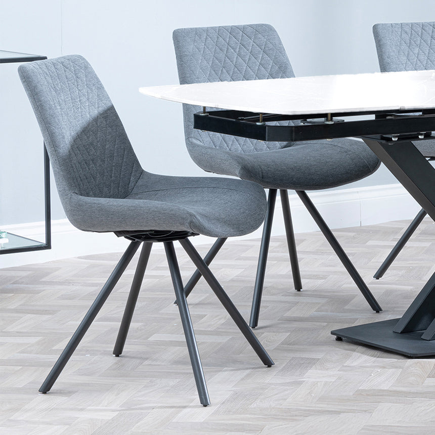 Diana White Ceramic Swivel Top Extending Dining Set - Messina Fabric Swivel Dining Chair