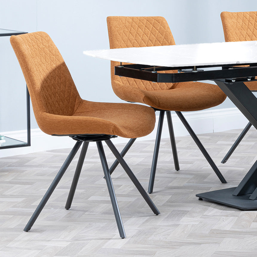 Diana White Ceramic Swivel Top Extending Dining Set - Messina Fabric Swivel Dining Chair