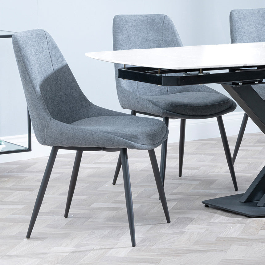 Alice White Ceramic Extending Dining Set - Rovereto Fabric Dining Chair