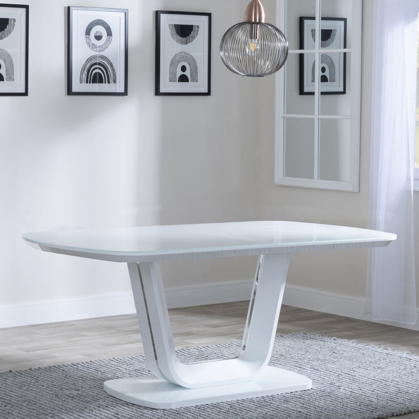 Caserta White Gloss 6 Seater Dining Table with Glass Top