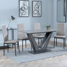 Camillo Grey Ceramic 4 Seater Dining Set - 4 Novato White Leather Dining Chair with Black Legs
