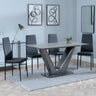 Camillo Grey Ceramic 4 Seater Dining Set - 4 Novato White Leather Dining Chair with Black Legs
