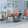 Camillo Grey Ceramic 4 Seater Dining Set - 4 Novato White Leather Dining Chair with Black Legs