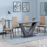 Camillo Grey Ceramic 4 Seater Dining Set - 4 Novato White Leather Dining Chair with Black Legs