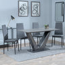 Camillo Grey Ceramic 4 Seater Dining Set - 4 Novato White Leather Dining Chair with Black Legs