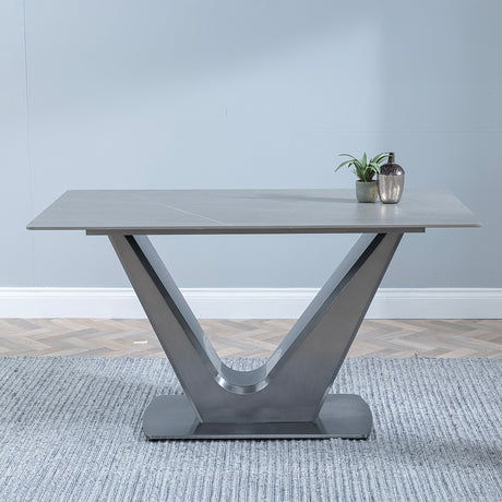 Janice 4 Seater Grey Ceramic Dining Table with V Base - 140cm