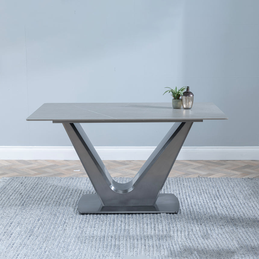 Camillo 140cm Grey Ceramic Dining Table with V Pedestal Base