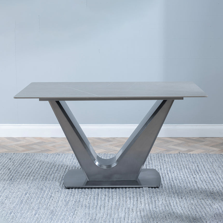 Camillo 140cm Grey Ceramic Dining Table with V Pedestal Base