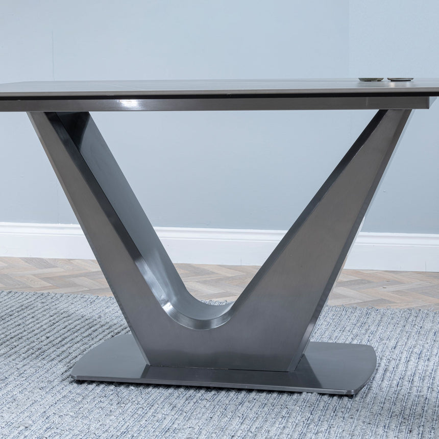 Camillo 140cm Grey Ceramic Dining Table with V Pedestal Base