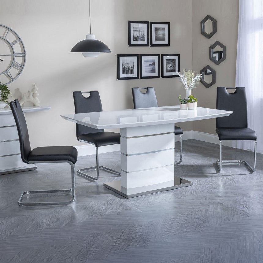 Canbury White Gloss Dining Set - Marsala Faux Leather Dining Chair