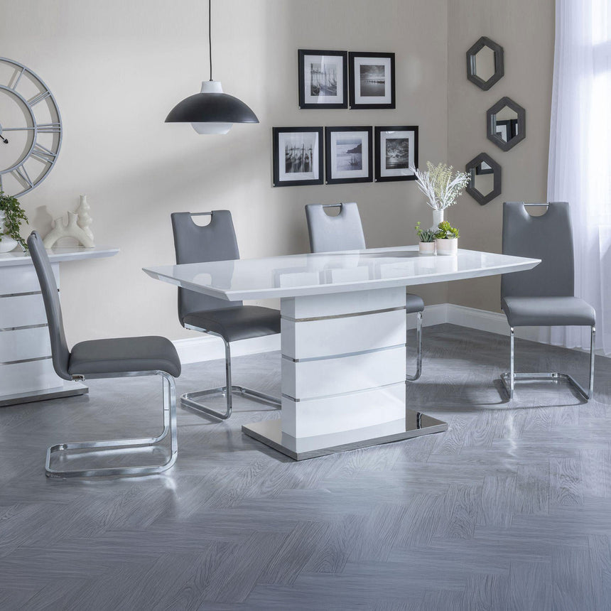 Canbury White Gloss Dining Set - Marsala Faux Leather Dining Chair
