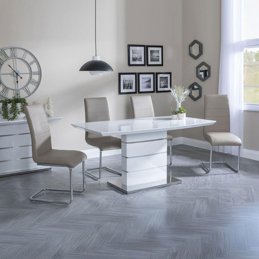 Canbury White Gloss Dining Set - Romi Faux Leather Dining Chair