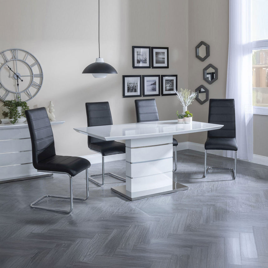 Canbury White Gloss Dining Set - Romi Faux Leather Dining Chair