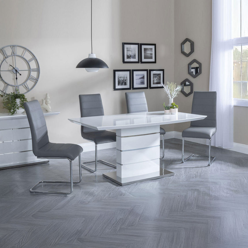 Canbury White Gloss Dining Set - Romi Faux Leather Dining Chair
