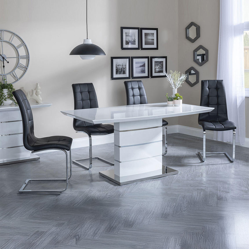 Canbury White Gloss Dining Set - Padua Faux Leather Dining Chair