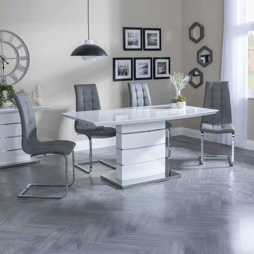 Canbury White Gloss Dining Set - Padua Faux Leather Dining Chair