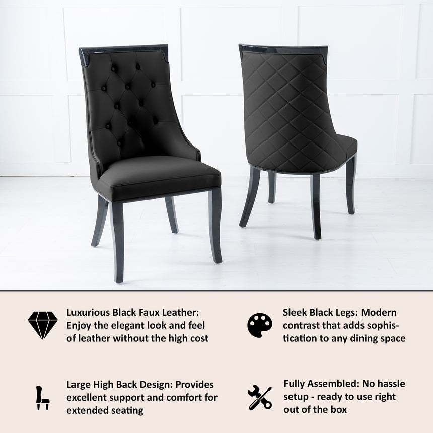 Set of 2 Modica Leather Large High Back Dining Chair with Black Legs