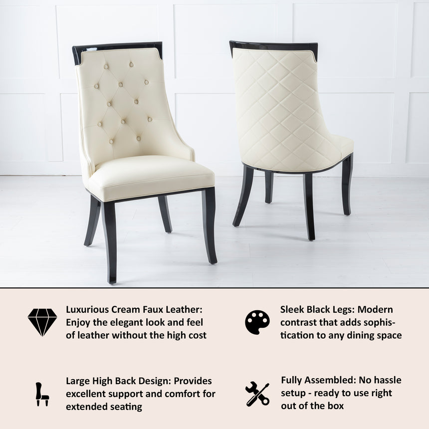 Set of 2 Modica Leather Large High Back Dining Chair with Black Legs