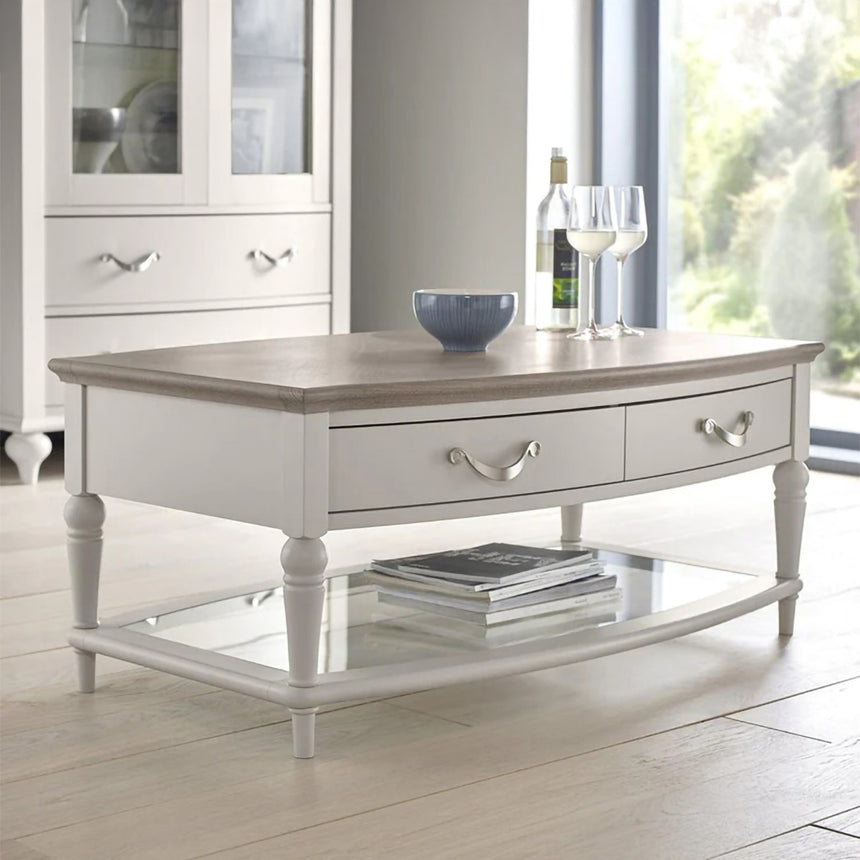 Carolina Grey Washed Oak and Soft Grey Coffee Table with Drawer
